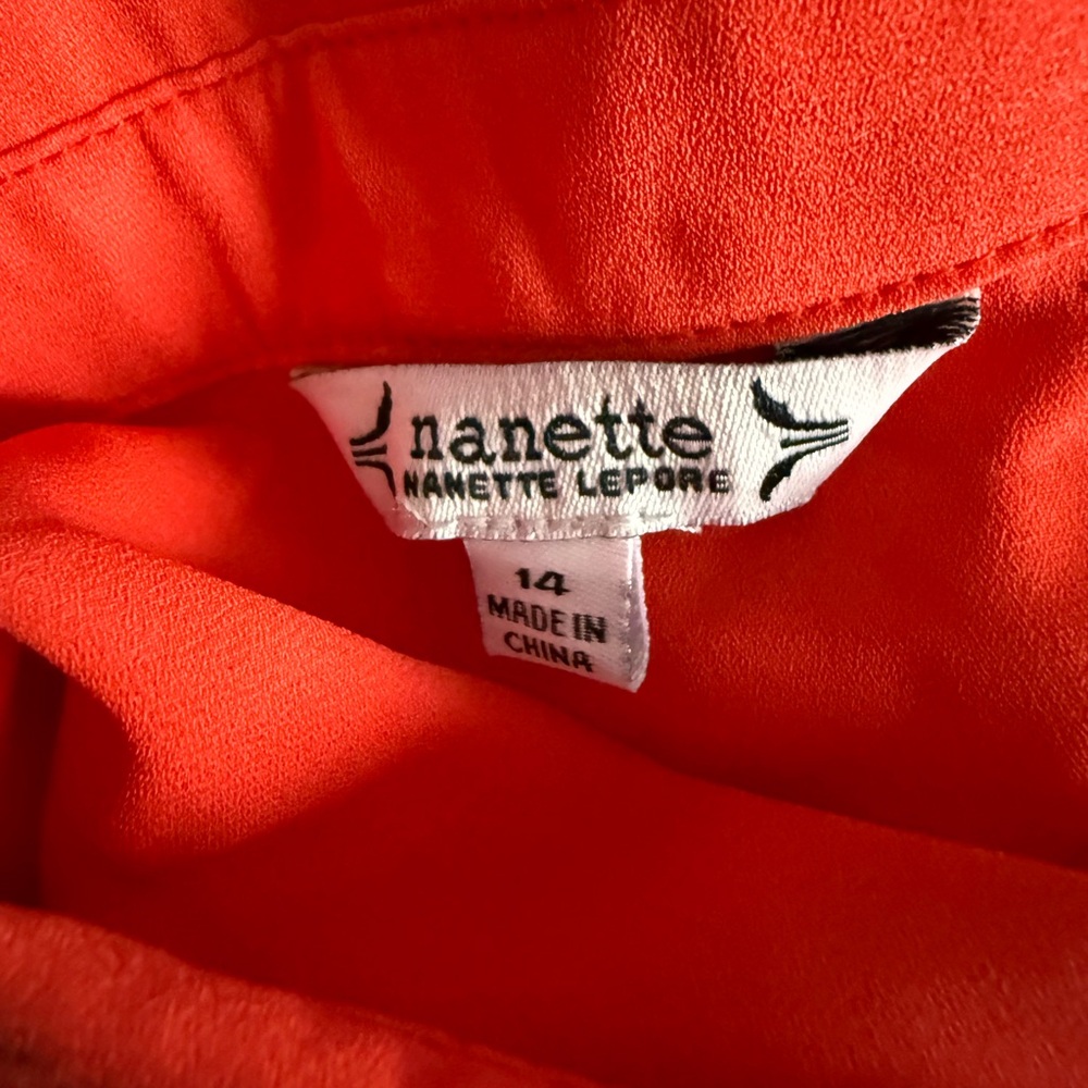 Nanette Lepore Orange Red Sleeveless Belted Midi Shirt Dress Size 14 - Picture 3 of 4